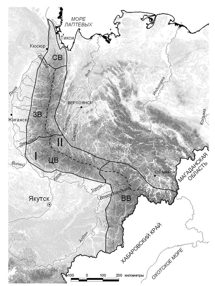 Верхоянский хребет карта